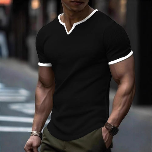 Herren kurzärmliges V-Ausschnitt T-Shirt mit strukturiertem Design Echoarchiv
