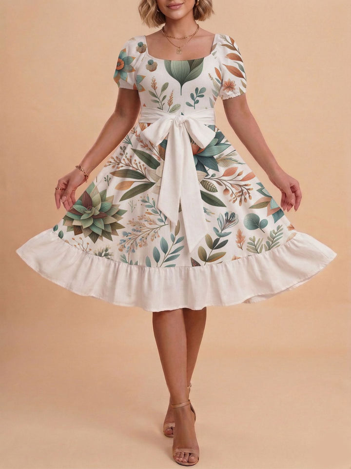 Damen Midikleid mit verspieltem Druck und tailliertem Schnitt Echo Archiv