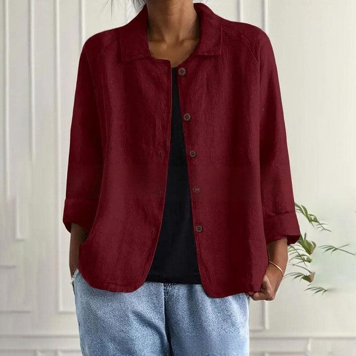 Damen Oversized Leinen-Hemdjacke mit Hemdkragen, 3/4-Ärmeln und durchgehender Knopfleiste Echo Archiv