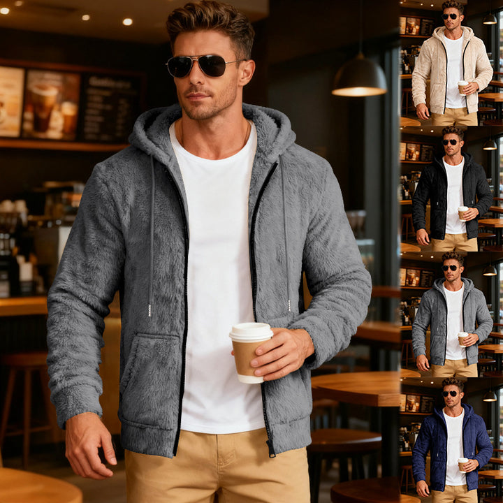 Herren kuschelige Fleecejacke mit praktischem Reißverschluss und Kapuze Echoarchiv