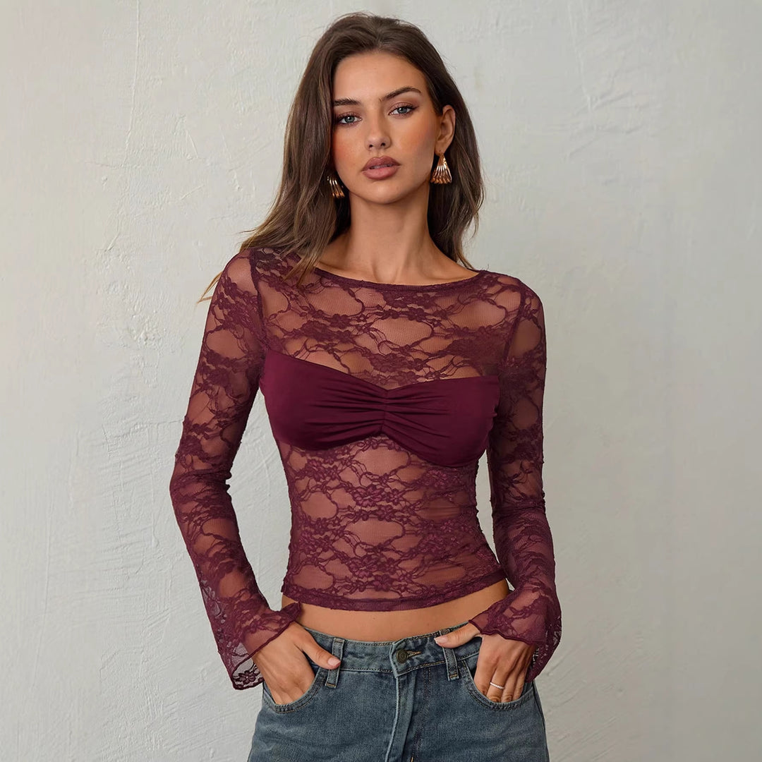 Damen nan tailliertes Spitzenoberteil mit integriertem Bustier und geraffter Brustpartie Echo Archiv