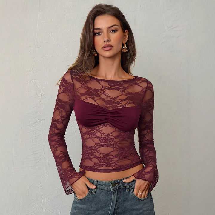 Damen nan tailliertes Spitzenoberteil mit integriertem Bustier und geraffter Brustpartie Echo Archiv