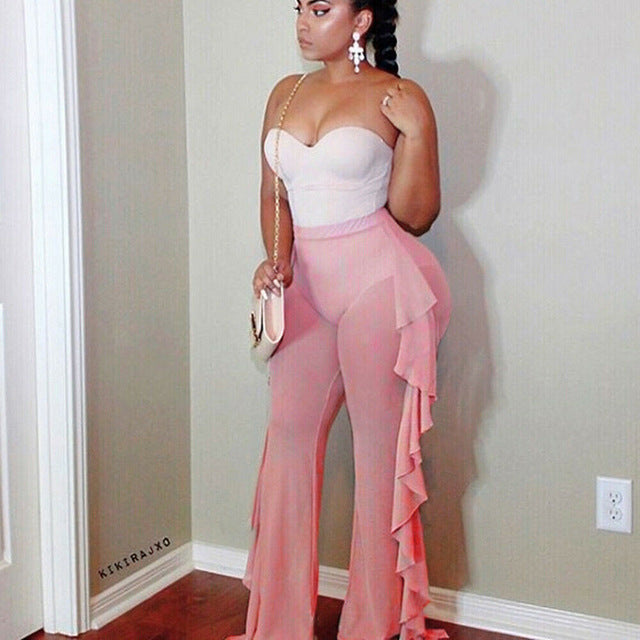Damen Elegante und luftige Transparent-Hose mit Rüschendetails Echo Archiv