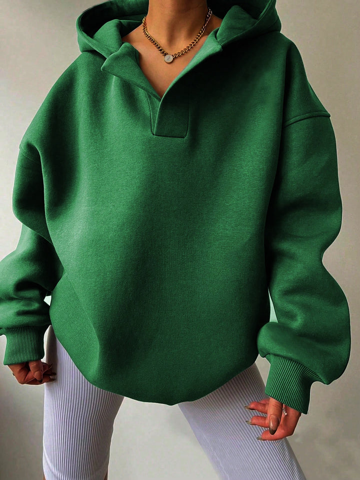 Damen Oversize-Kapuzenpullover mit V-Öffnung, tiefer Schulternaht und gerippten Bündchen Echo Archiv