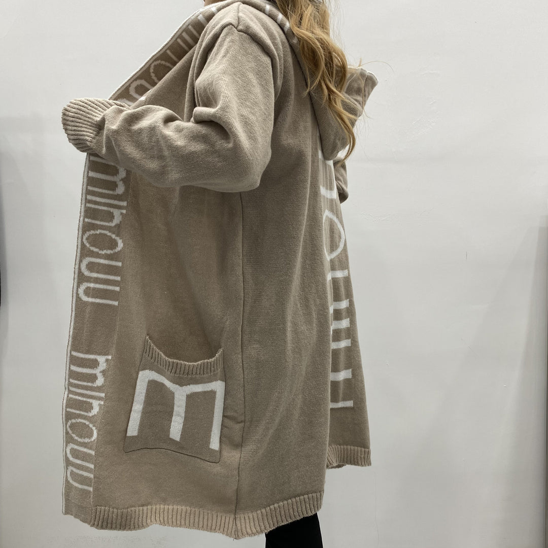 Damen Kapuzen-Cardigan im Oversize-Strick mit Logobordüre – Veloura