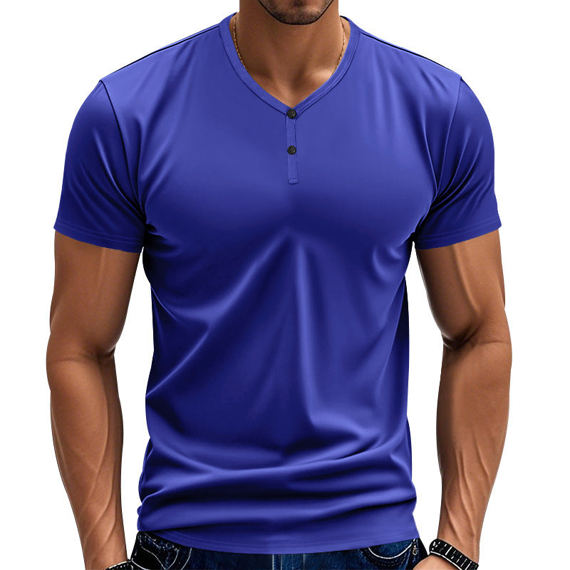Herren Kurzarm Henley-T-Shirt mit strukturiertem V-Ausschnitt Echoarchiv
