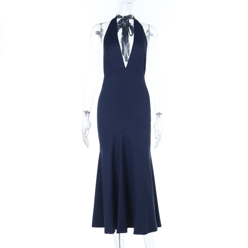 Damen elegantes Maxikleid mit tiefem V-Ausschnitt und raffiniertem Schleifendetail Echo Archiv