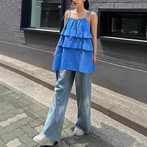 Damen luftiges Schwingkleid mit mehrlagigem Design und verstellbaren Trägern Echo Archiv