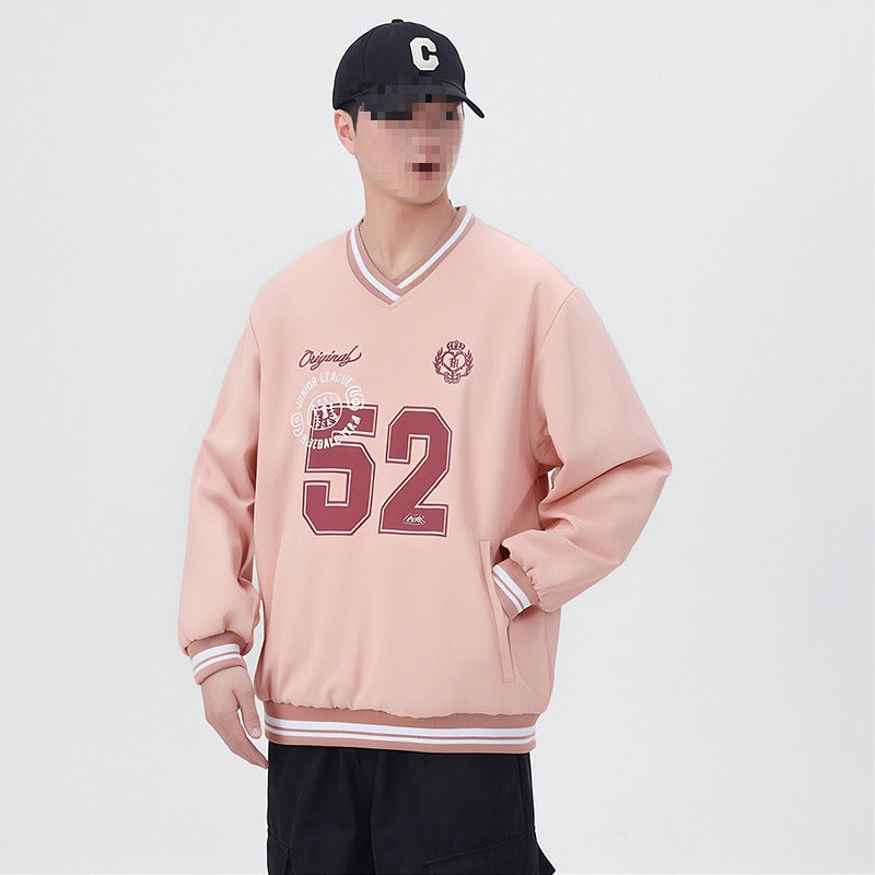 Herren Oversize V‑Ausschnitt Sportsweatshirt im College‑Look mit gestreiften Bündchen Echoarchiv