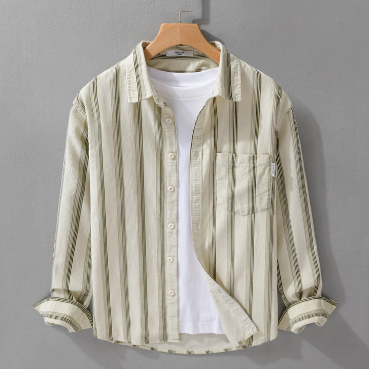 Herren Freizeithemd im Overshirt‑Stil aus leichtem Baumwollmix mit vertikalen Streifen Echoarchiv