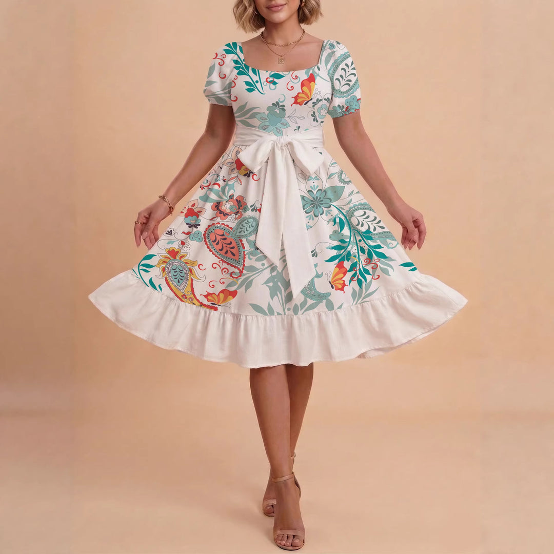 Damen elegantes Maxikleid mit floralem Design und Taillengürtel Echo Archiv