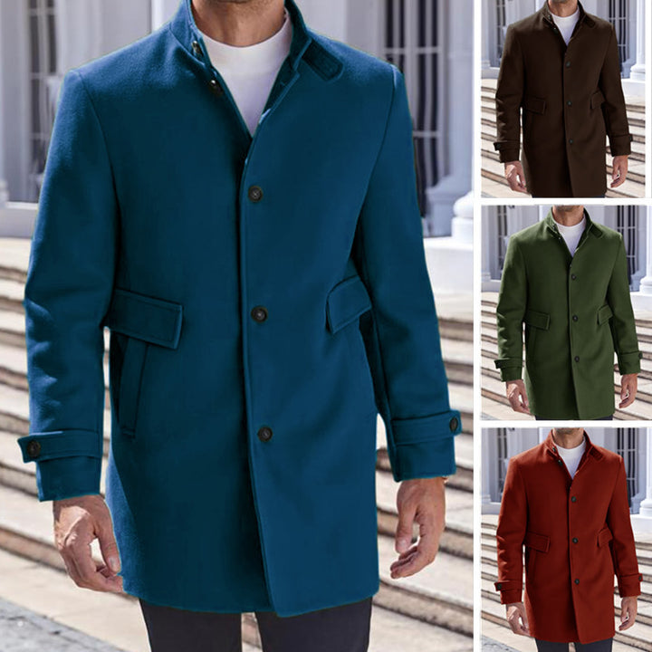 Herren eleganter Mantel mit praktischem Stehkragen und Taschen Echoarchiv