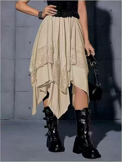 Damen Boho Maxi-Rock mit asymmetrischem Saum und Spitzenverzierungen Echo Archiv