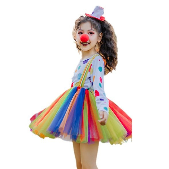Mädchen Clownkostüm mit bunten Punkten und Tüllrock Echo Archiv