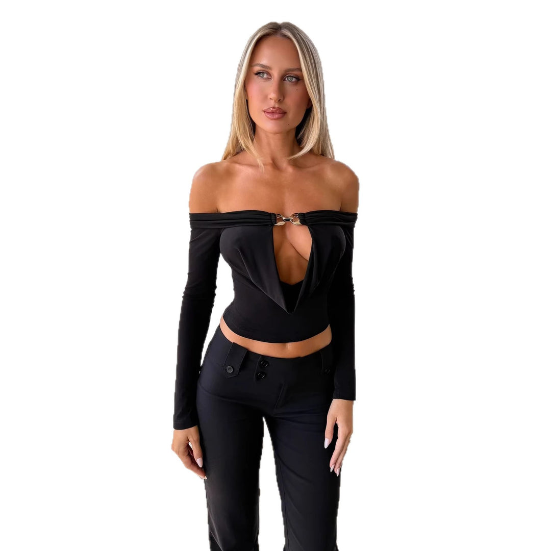 Damen Off-Shoulder Bluse mit dekorativem Ausschnitt und langen Ärmeln Echo Archiv