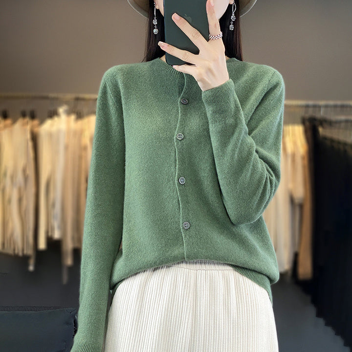 Damen Leichter Feinstrick-Cardigan mit Kaschmir‑Optik, Rundhalsausschnitt und verdeckter Knopfleiste Echoarchiv