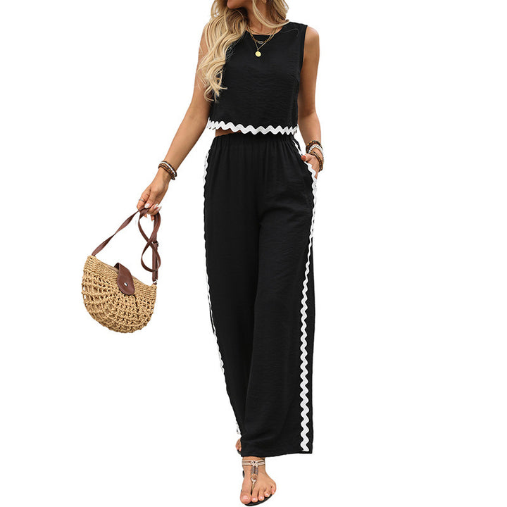 Damen Lässiger Crop Top und Weite Hose Set Echo Archiv