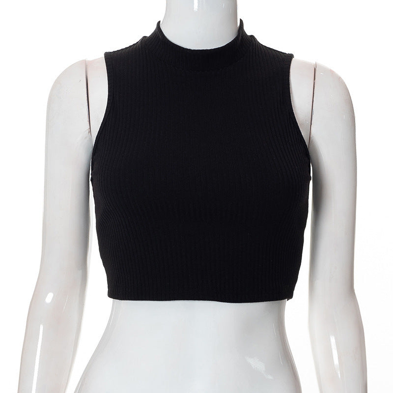 Damen Hochgeschlossenes Crop-Top aus Rippstrick Echo Archiv