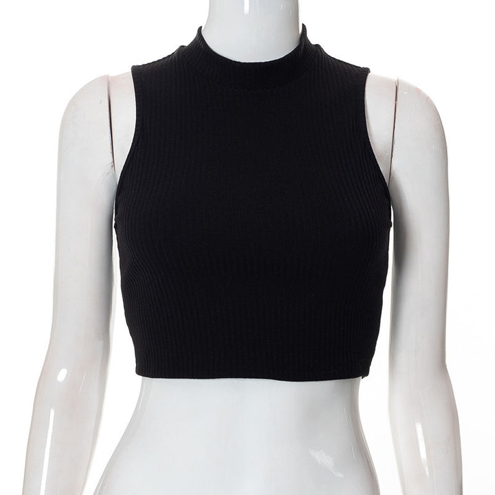 Damen Hochgeschlossenes Crop-Top aus Rippstrick Echo Archiv