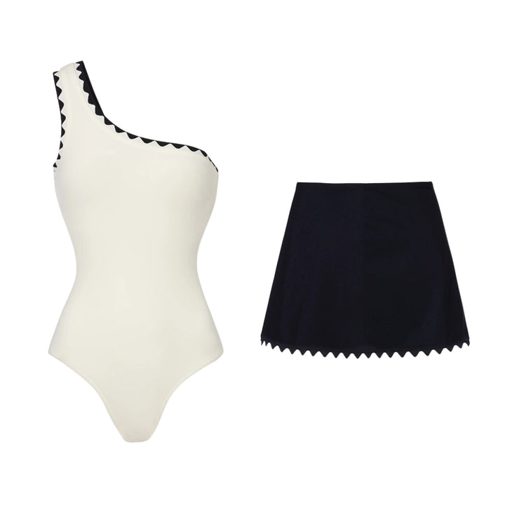 Damen Einteiler Badeanzug mit asymmetrischem Design und passendem Rock Echo Archiv