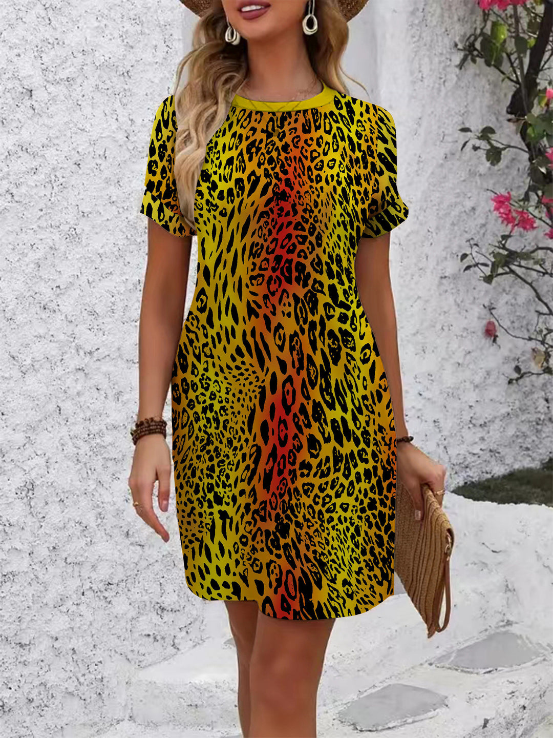 Damen lässiges Kurzarmkleid mit floralen Motiven und bequemen Schnitt Echo Archiv