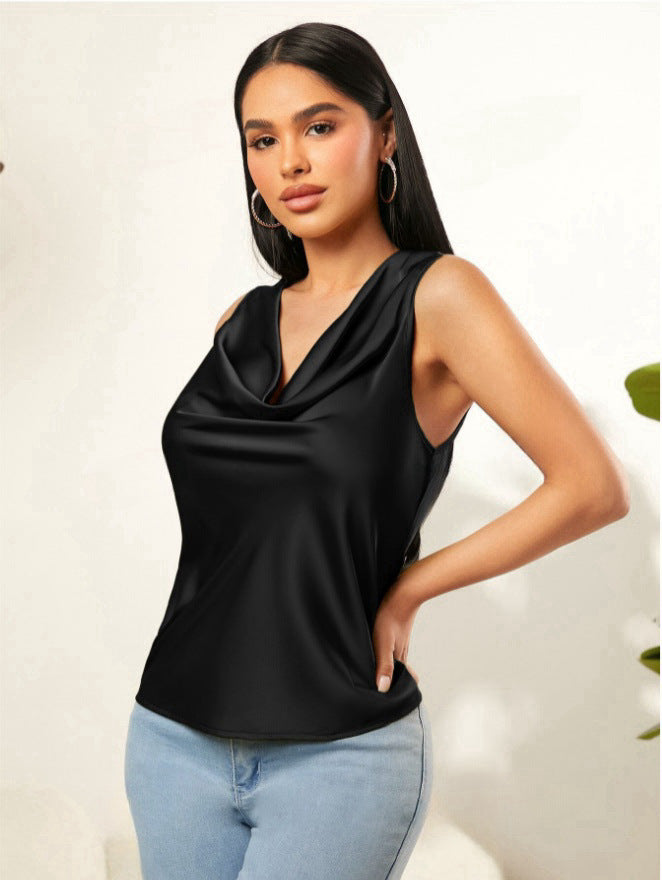 Damen Elegantes Satin-Oberteil mit kunstvollem Wasserfall-Ausschnitt Echo Archiv