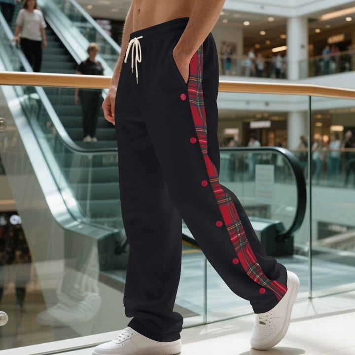 Herren Relaxed-Fit Jogginghose mit Druckknopf-Seitenschlitz und Karopaneel – Sorevano