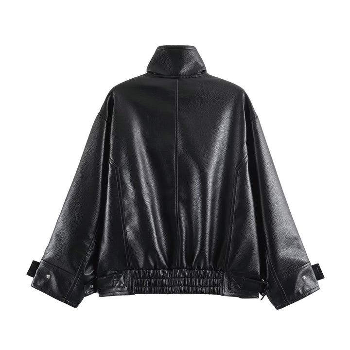 Damen Oversize Kunstlederjacke mit hohem Stehkragen, aufgesetzten Taschen und verstellbaren Schnallen Echo Archiv