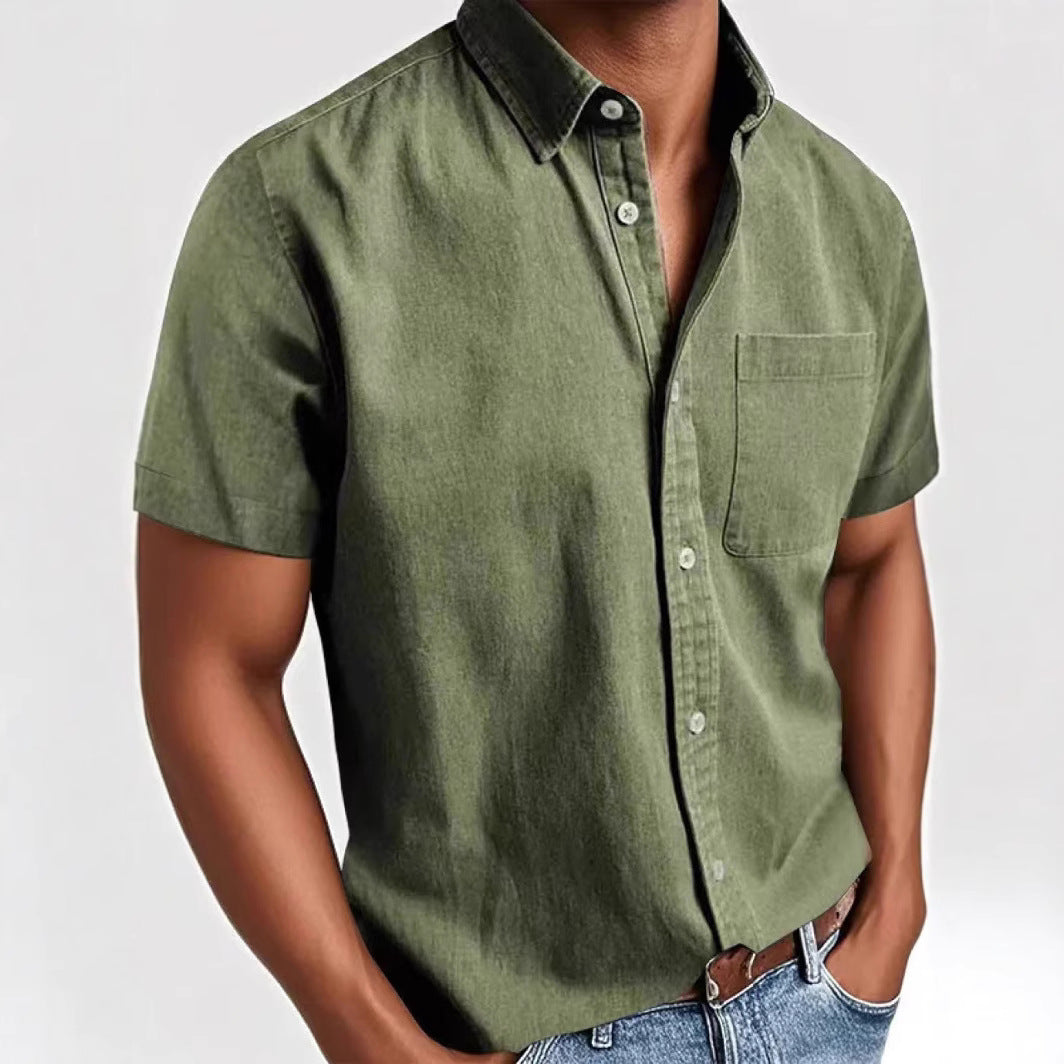 Herren lässiges Kurzarmhemd mit feiner Struktur und klassischem Kragen Echoarchiv