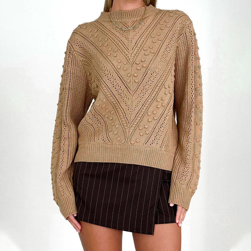 Damen Strukturierter Feinstrick-Pullover mit V‑Struktur und Noppenmuster Echoarchiv