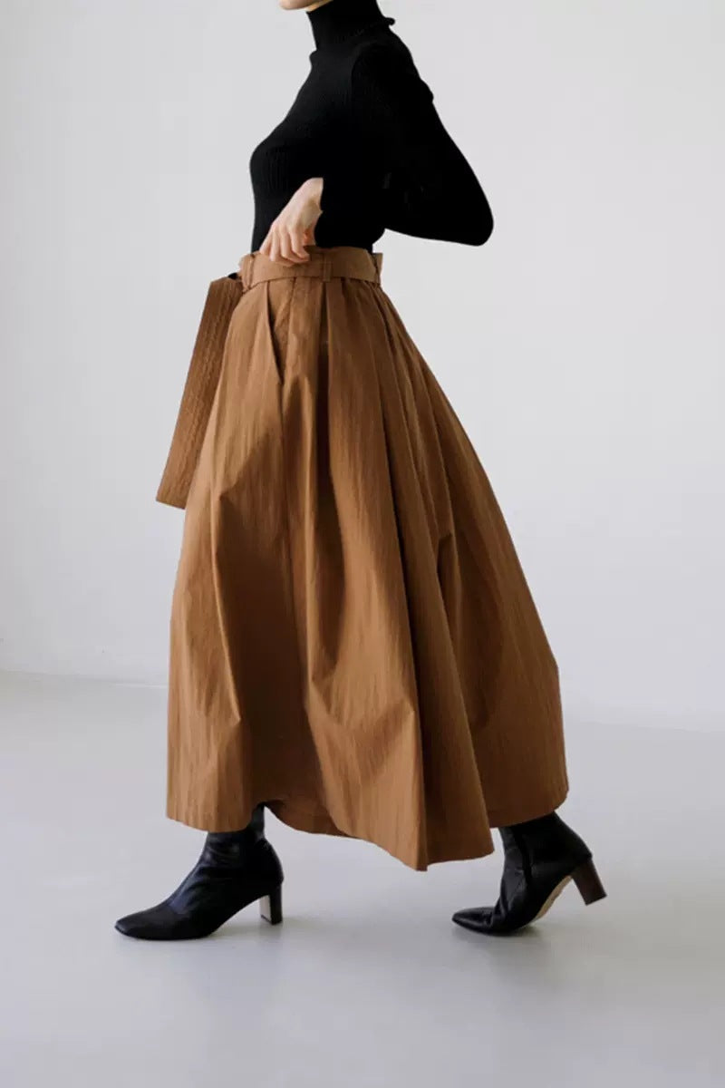 Damen Weite Culotte‑Hosenrock mit Kellerfalten und Bindegürtel – Avélisse