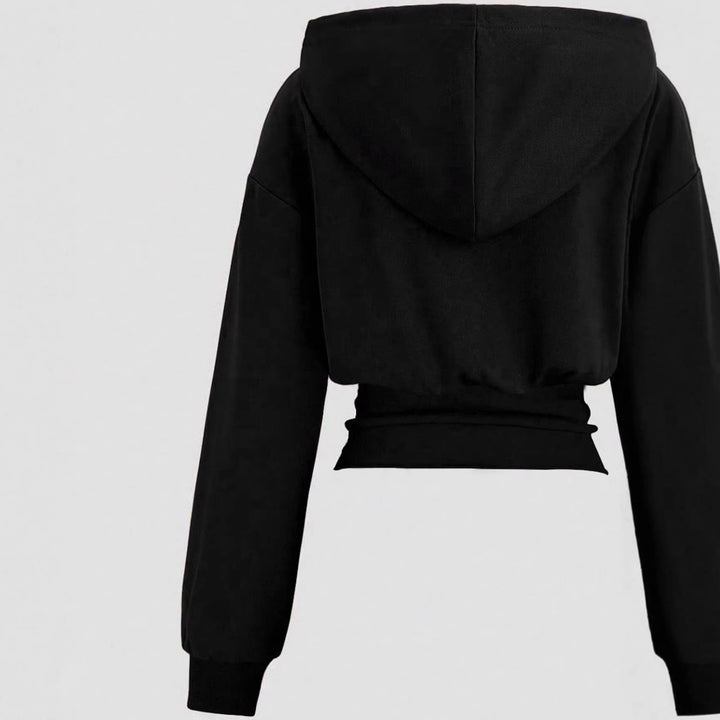 Damen Kurz geschnittener Kapuzenpullover mit tailliertem Rippenbund – Avérine