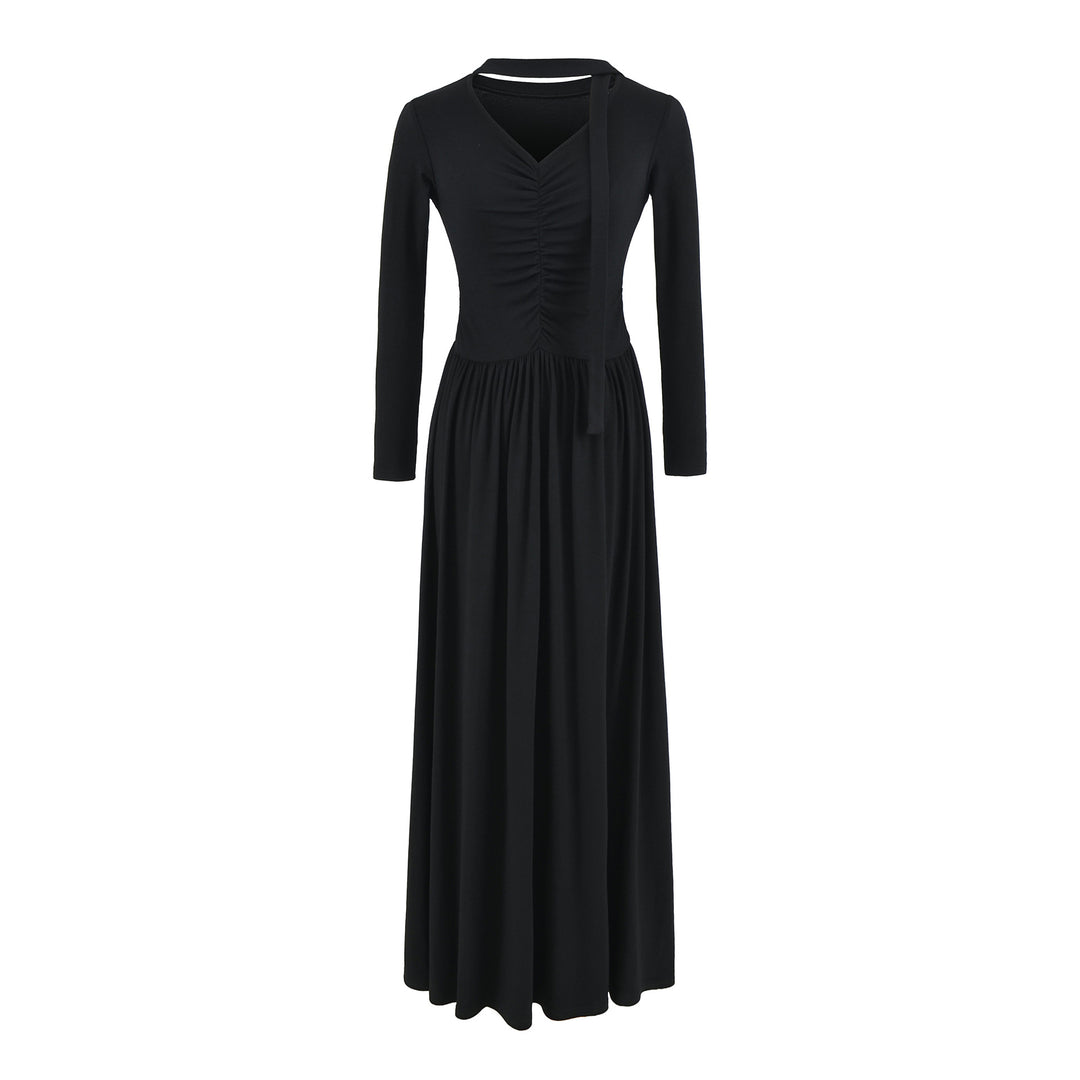 Damen Midikleid mit Raffung, V-Ausschnitt und tailliertem Faltenrock Echoarchiv