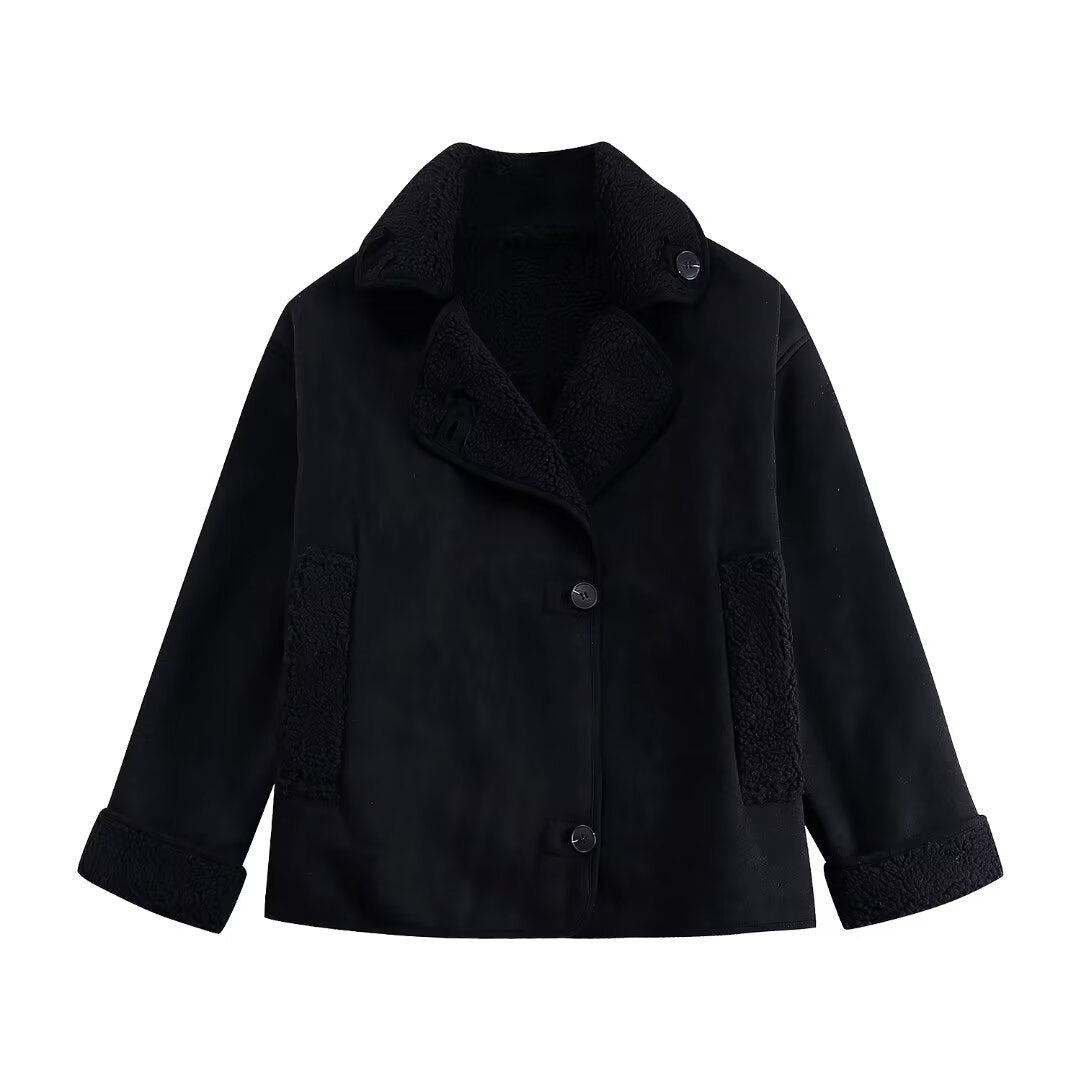 Damen nan kurze Winterjacke mit weichem Teddyfutter, Umschlagkragen und Knopfleiste Echo Archiv