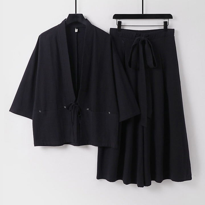 Damen Zweiteiliges Kimono-Set mit Kurzjacke und fließendem Midirock Echoarchiv