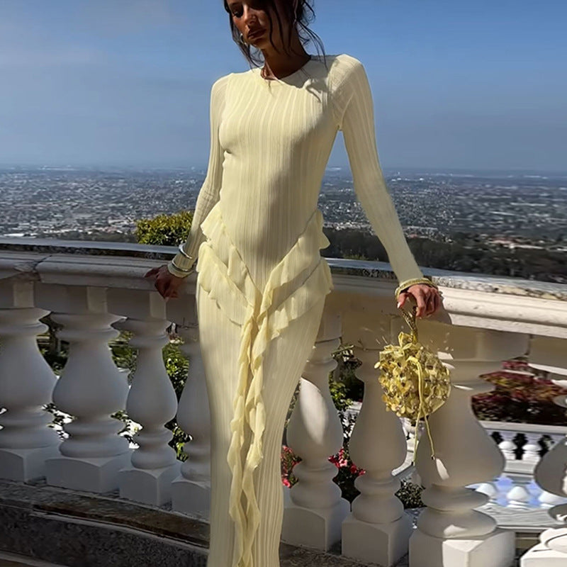 Damen Raffiniertes Langarmkleid mit Rüschendetails und bequemem Schnitt Echo Archiv
