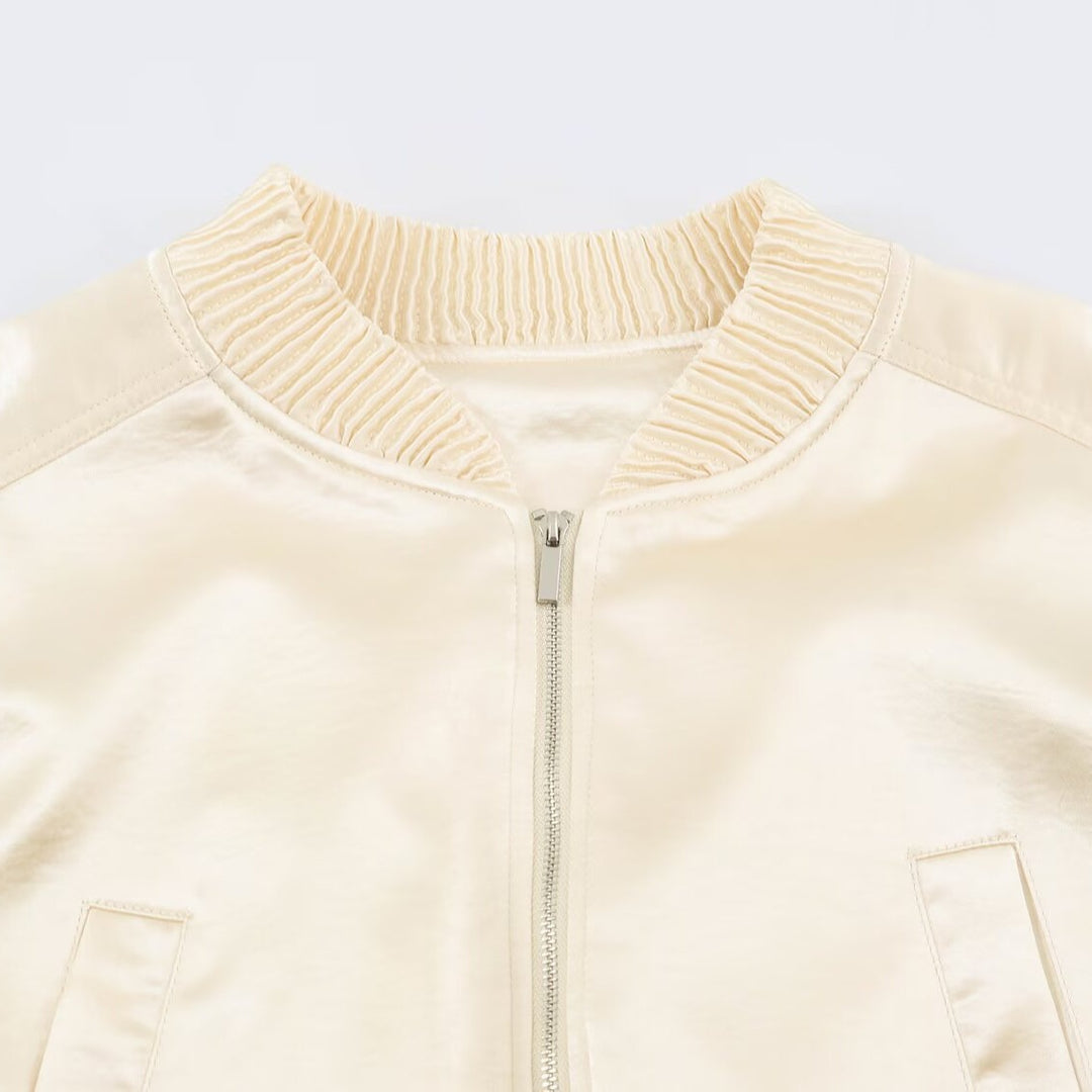 Damen Cropped Bomberjacke aus Satin mit Rippbündchen Echo Archiv