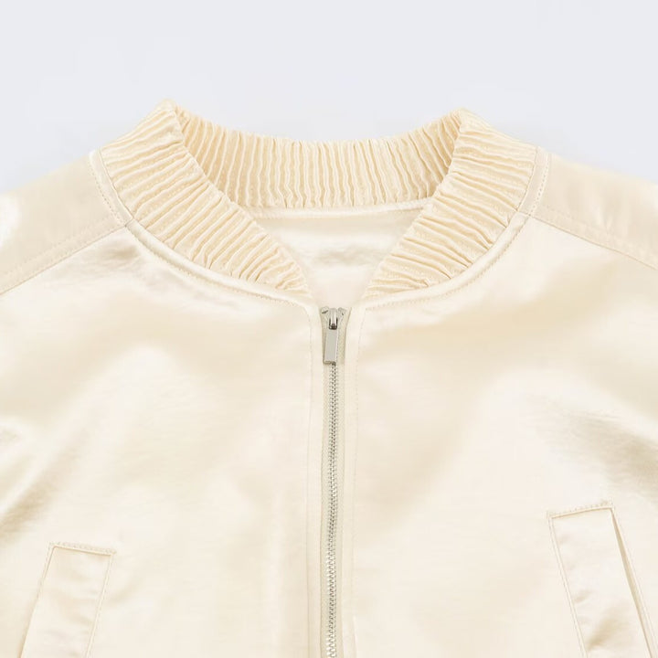 Damen Cropped Bomberjacke aus Satin mit Rippbündchen Echo Archiv