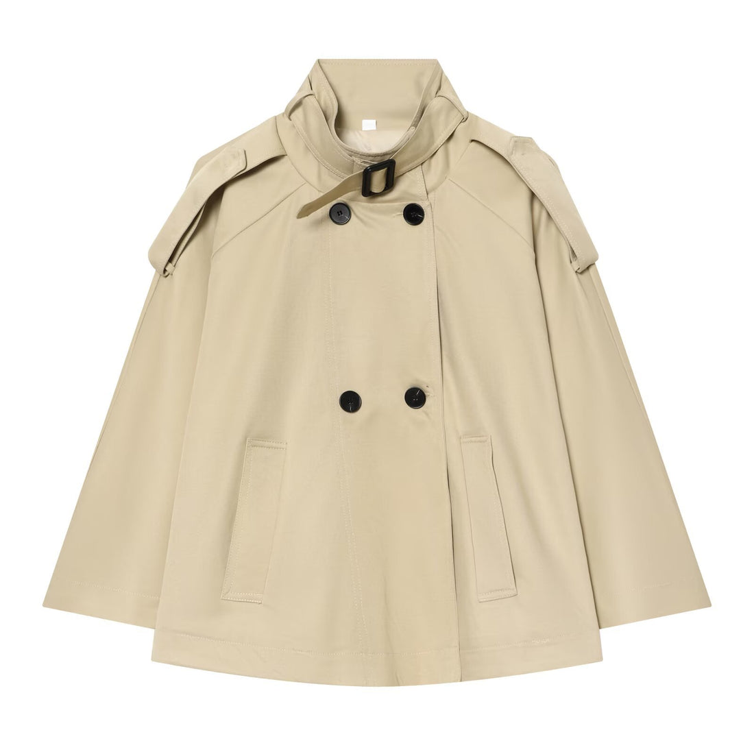 Damen Kurze Trench‑Capejacke mit Stehkragen und doppelreihiger Knopfleiste Echoarchiv