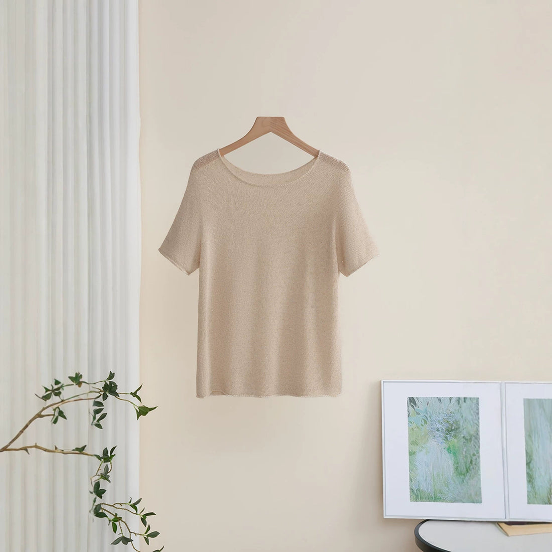 Damen Weiches Feinstrick-T-Shirt mit halbarm, weiter U-Boot-Ausschnitt und feiner Struktur Echo Archiv