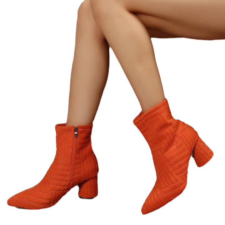 Damen Texturierte Ankle-Boots aus Frottee mit spitz zulaufender Vorderkappe und Blockabsatz Echoarchiv