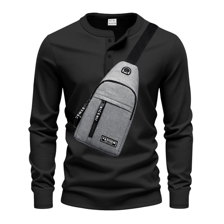 Herren Langarmshirt mit Knopfleiste und praktischer Umhängetasche Echoarchiv