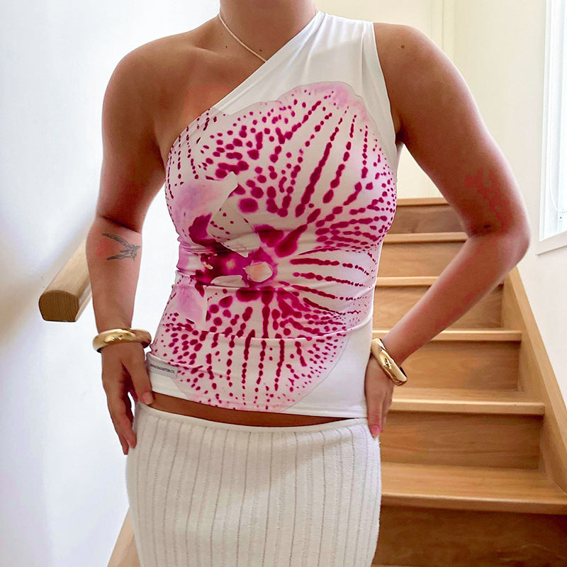 Damen asymmetrisches Trägershirt mit floraler Druckgestaltung Echo Archiv
