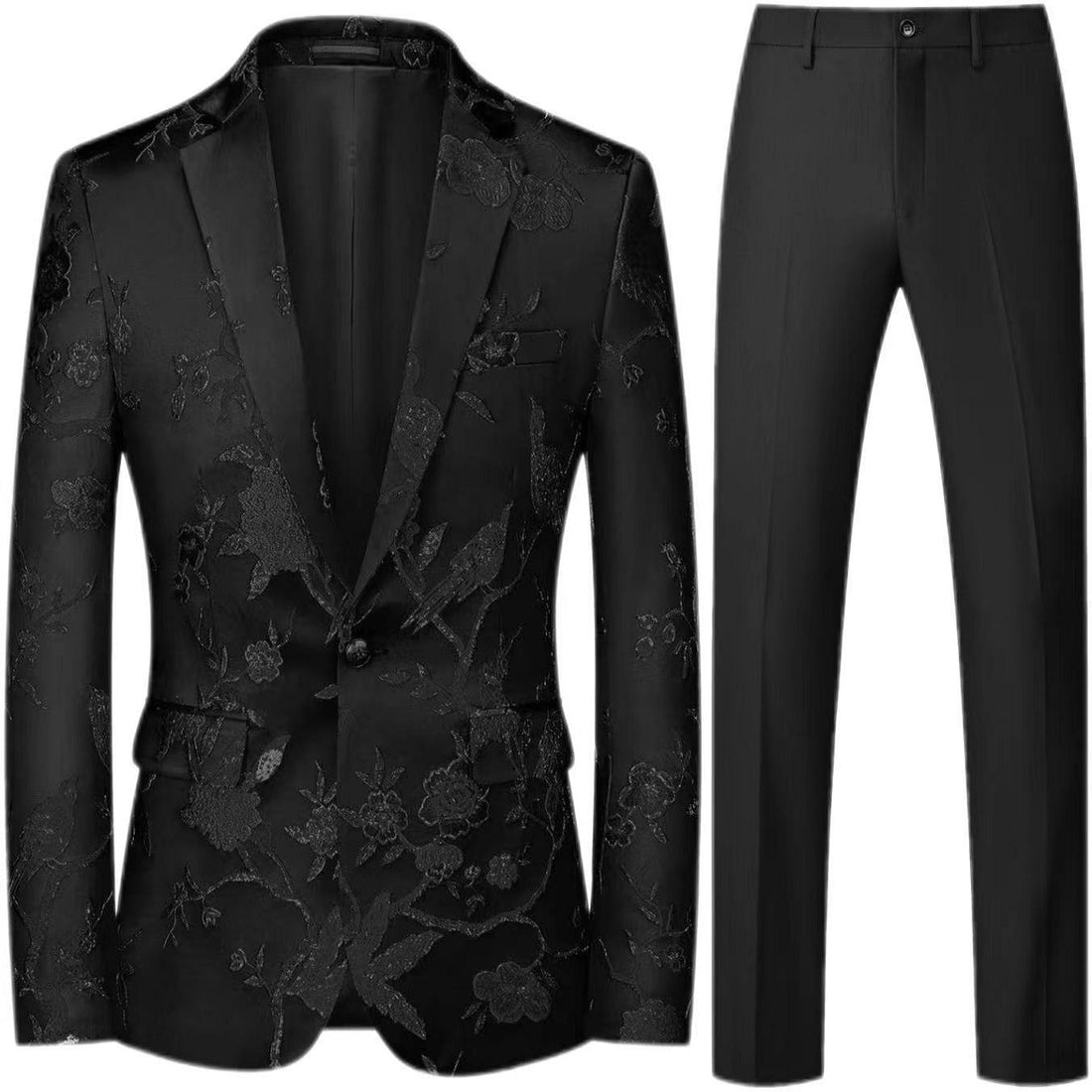 Herren Brokat-Sakko mit floralem Jacquard und Slim-Fit Anzughose Echo Archiv