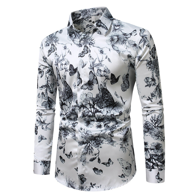 Herren nan tailliertes Langarmhemd mit auffälligem Leoprint, leichter Satinoptik und elastischem Slim Fit Echo Archiv