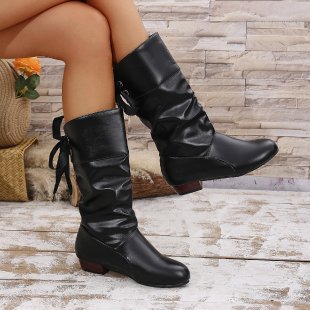 Damen nan schafthöhe Stiefel mit Raffung, rückseitiger Schnürung und niedrigem Blockabsatz Echo Archiv