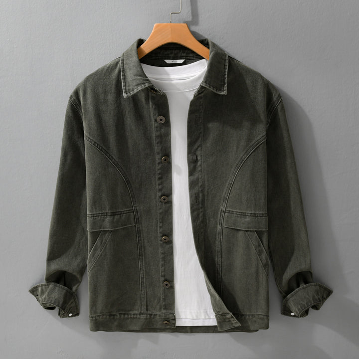 Herren robuste Canvas-Workerjacke mit Fronttaschen und markanten Ziernähten Echoarchiv