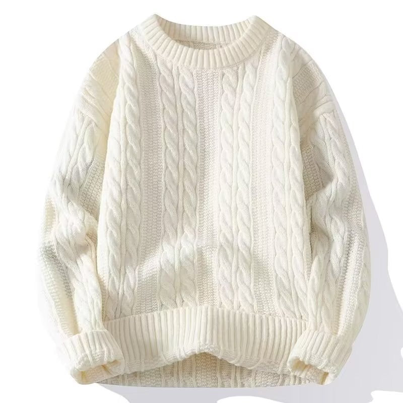 Herren Strickpullover mit strukturiertem Zopfmuster und rundem Halsausschnitt Echoarchiv