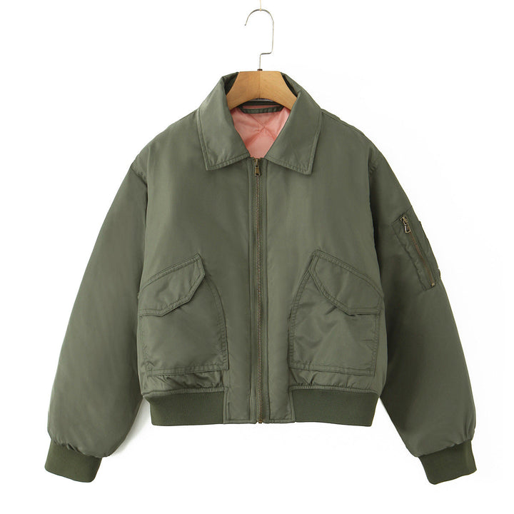 Damen lässige Bomberjacke mit praktischen Taschen Echoarchiv