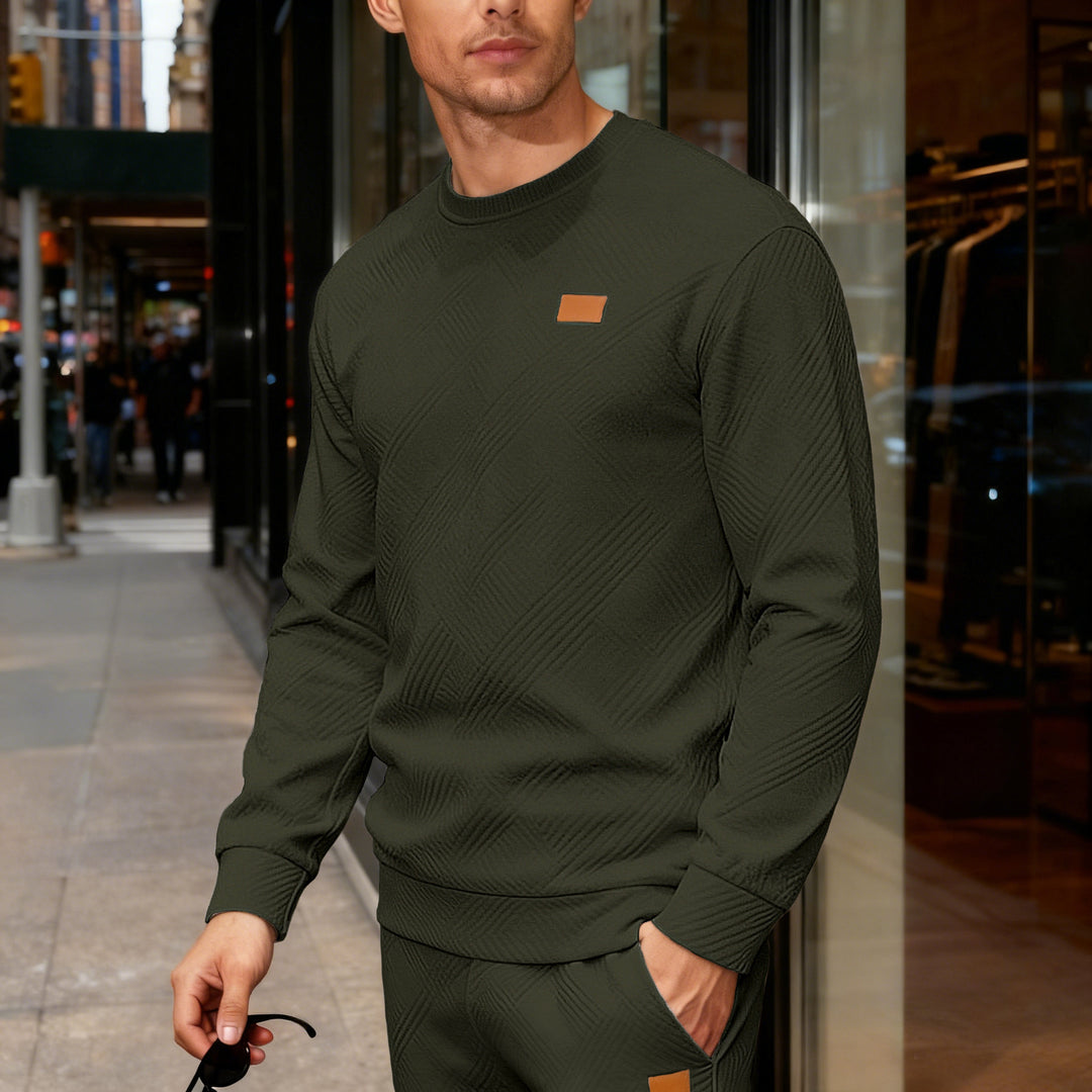 Herren nan strukturierter Baumwollstrickpullover mit Rautenstruktur, Rundhalsausschnitt und elastischen Bündchen Echo Archiv